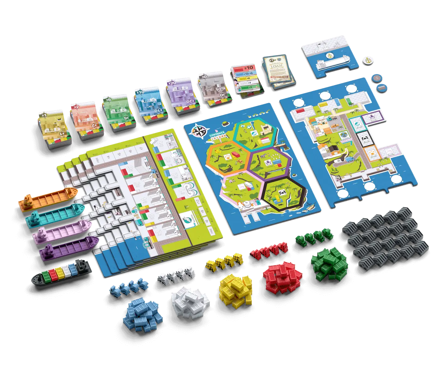 Container Board Game Components Closeup