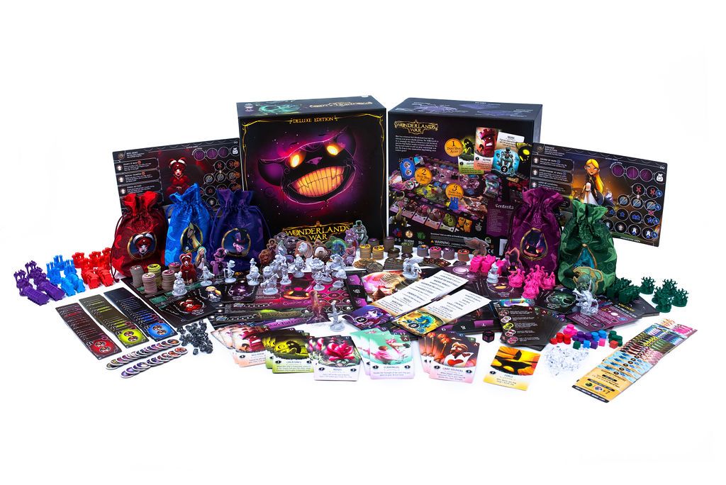 Complete spread of Wonderland's War Deluxe edition, highlighting all of the upgrades