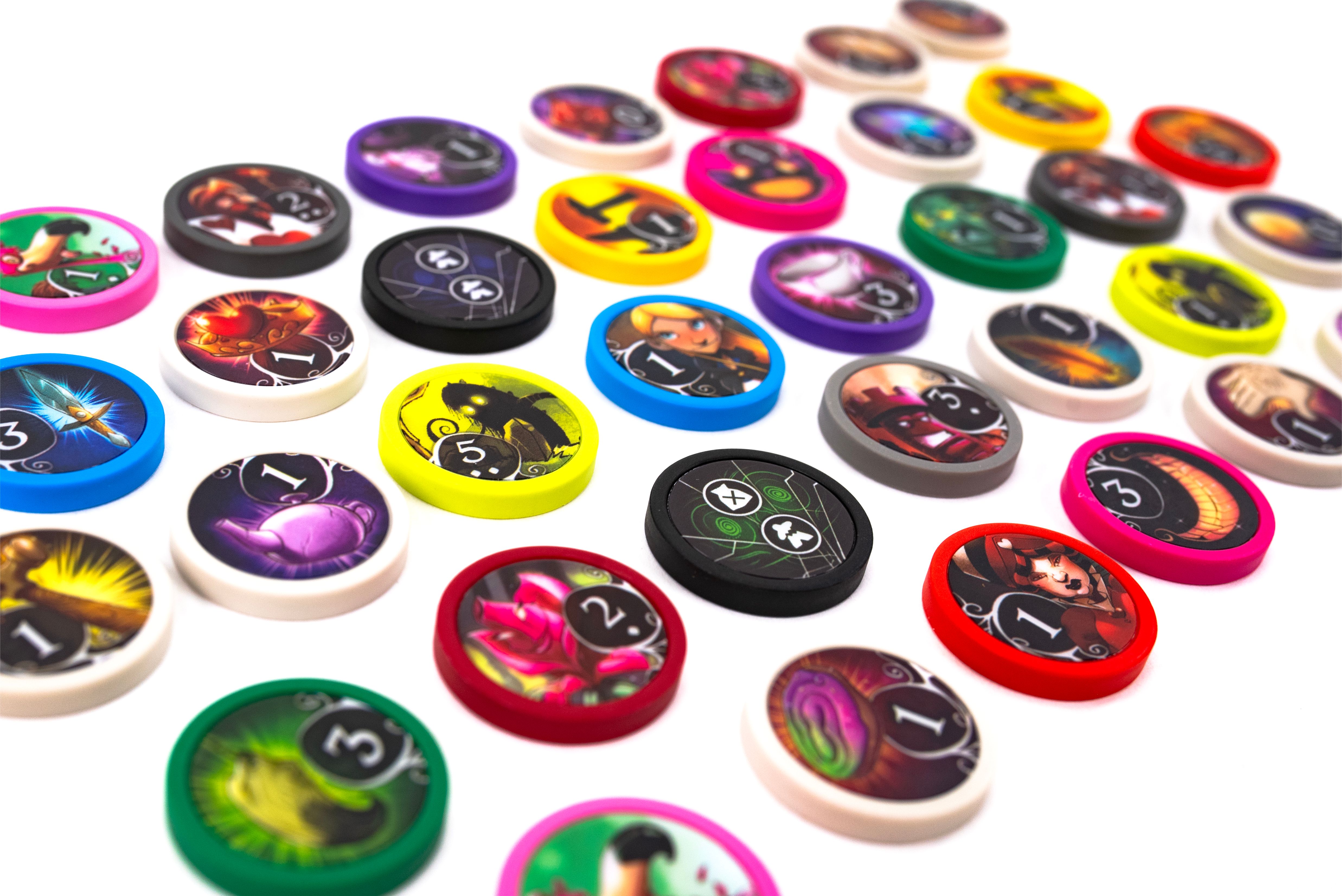 Wonderland's War deluxe chips spread out on table